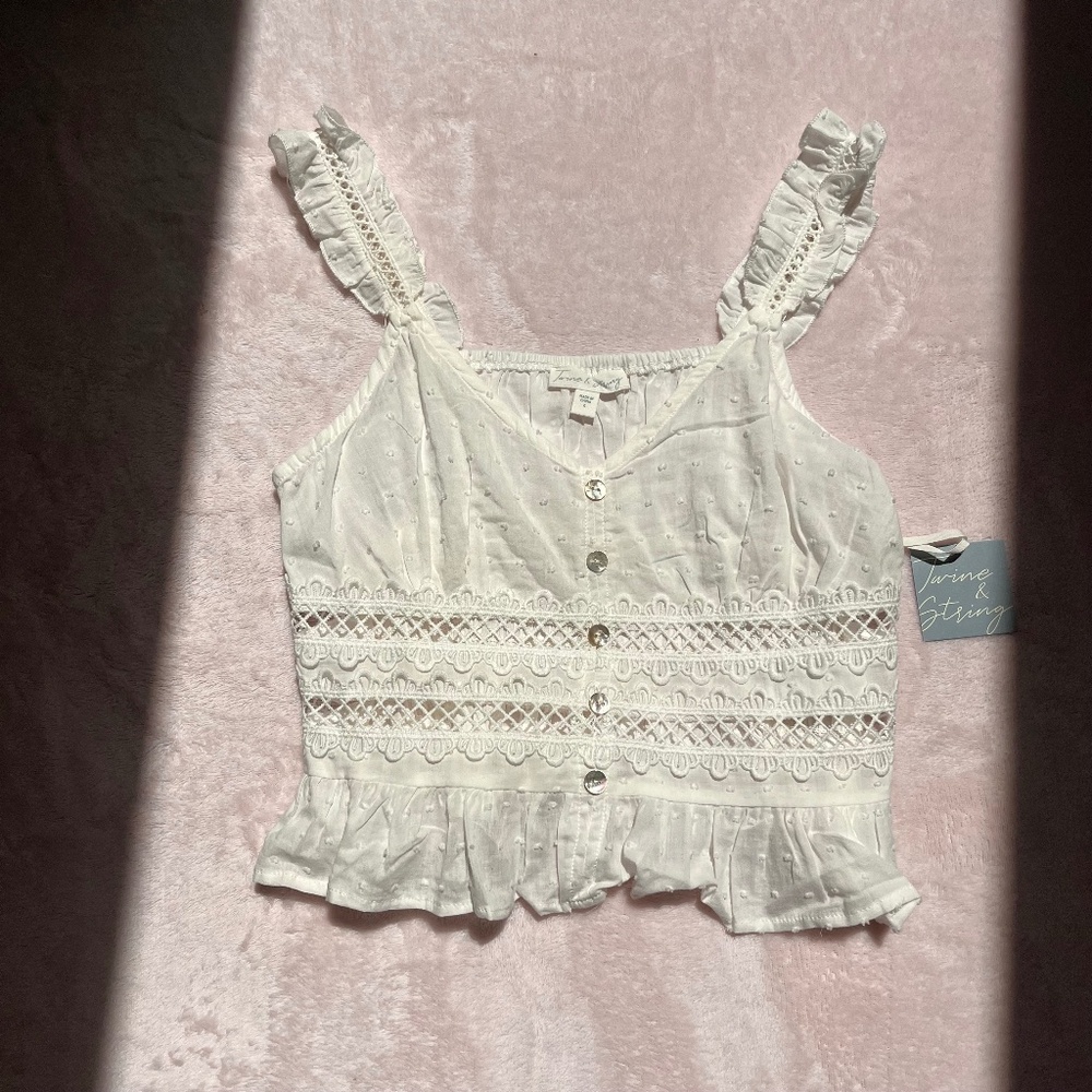 BNWT Twine & String White Ruffle Camisole Tank Top Size S